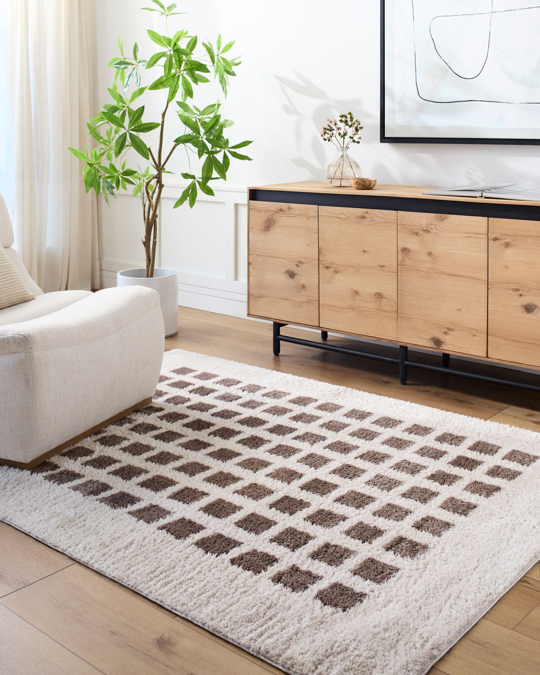 Farah Checker Block Washable Rug