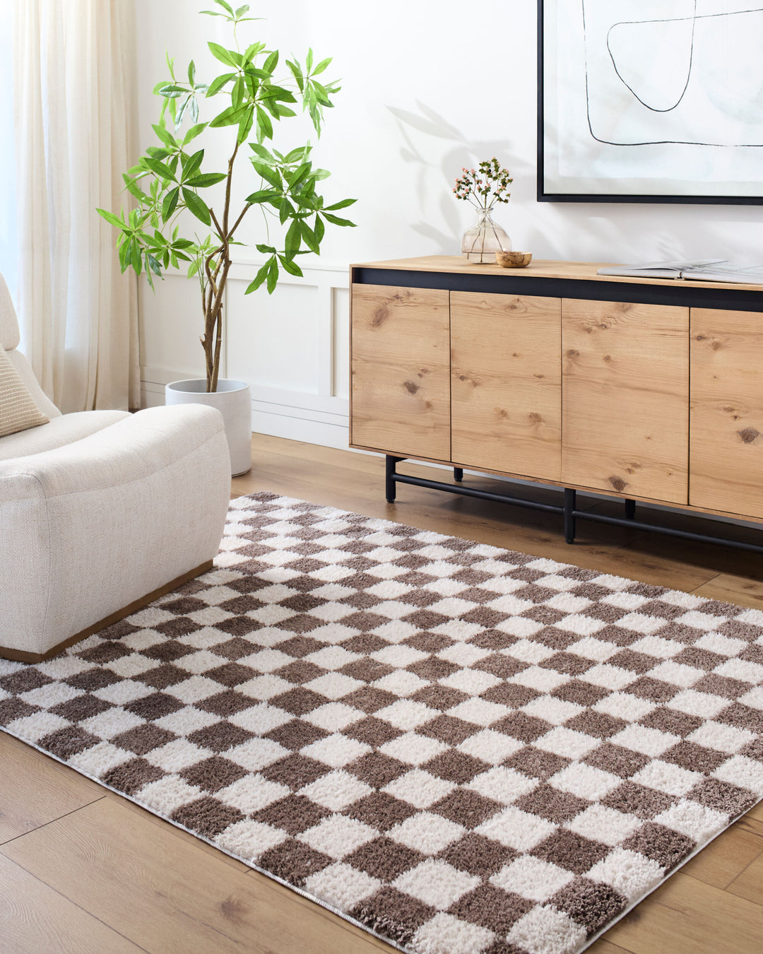 Fenix Shag Checker Washable Rug